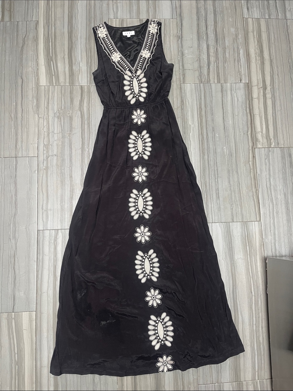 THML Black Maxi Dress with White Embellished Appliqué